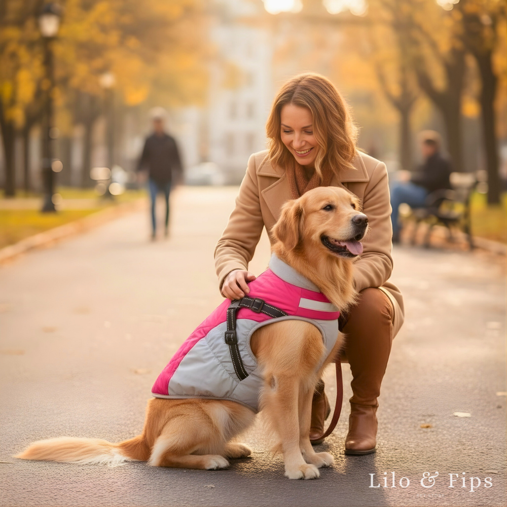 2-in-1 Hundejacke mit Geschirr – Trocken, warm & in Sekunden startklar